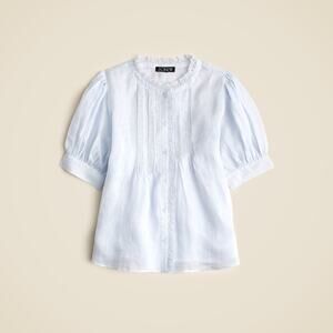 J. Crew Women's Pure Ramie Lace-Trim Pintuck Top CJ460 Light Blue Size S NWT